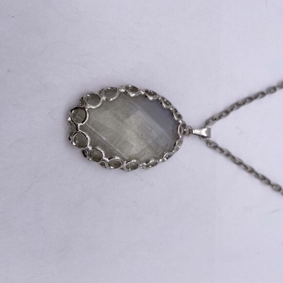 Large Oval Shape Agate Pendant Round Link Chain Necklace 34 Inch - Picture 4 of 6